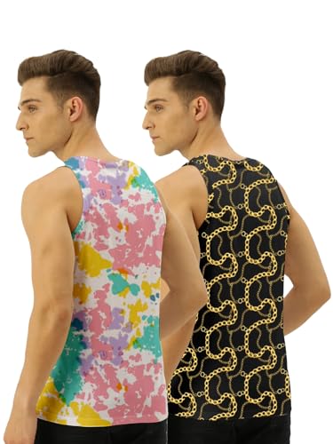 Image of Veirdo Pure Cotton Sleeveless Vest Combo for Men & Boys (Scoop Neck, Regular Fit, Multicolor, Printed, Suitable for Gym, Beach, Casual & Sports) (Pack of 2)