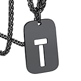 Bandmax Mens Womens T Initial Pendant Chain Black T Dog Tag Necklaces Initial Name Letter T Necklaces for Men Women