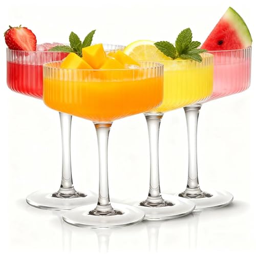 4 Pcs Ribbed Coupe Glasses 10 oz