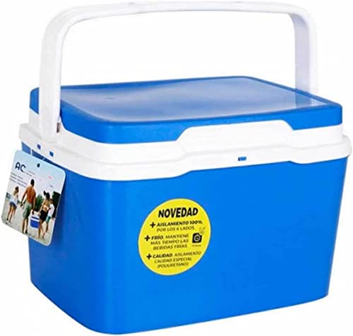 Nevera portátil con asa 5 litros Azul y Blanco, Polipropileno, Porta Alimentos para Playa, Acampada, Camping,...