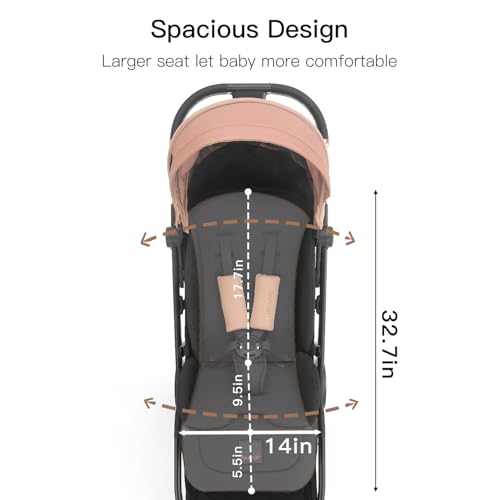 Image of Gromast Gravity Folding Baby Stroller - Portable Travel Toddler Stroller w /Adjustable Backrest, Canopy & Cup Holder, Lightweight and UV Protected, One-Hand Automatic Folding - Khaki