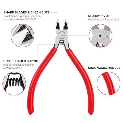 Image of HAUTMEC 5 inch Precise Small Flush Cutters of Engineer Wire Cutters Pliers 2PCS Side Cutters with Location Pin for Fine Shearing, Perfect for Circuit Board Cutting, Electronic Components, HT0327-2PC