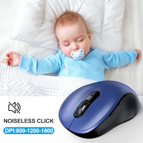 Image of WisFox 2.4G Wireless Mouse for Laptop, Ergonomic Computer Mouse with USB Receiver and Type-C Adapter, 3 Adjustable Levels, 6 Button Cordless Wireless Mice for Windows Mac PC Notebook (Blue)