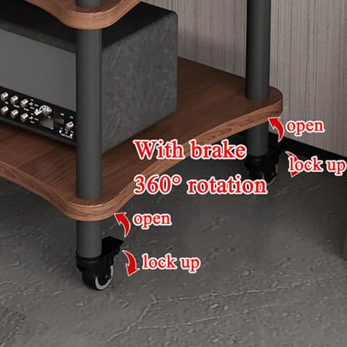 Rack de audio para componentes multimedia con soporte negro de 2 niveles y ruedas 8