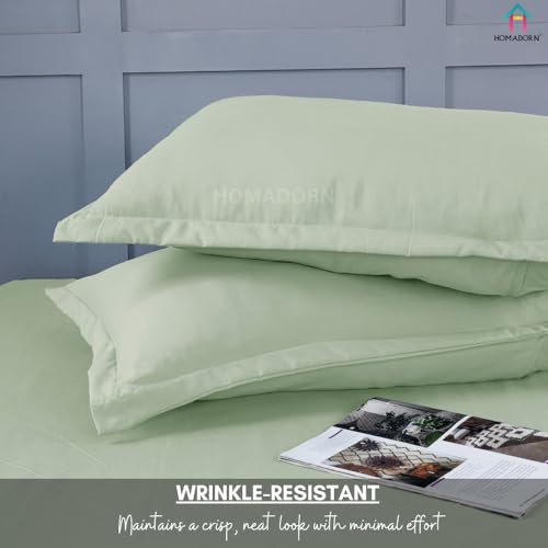 Image of HOMADORN Premium Polycotton Flat Bedsheet for Double Bed with 2 Pillow Covers - Soft, Durable & Wrinkle-Resistant (Mint DUST)