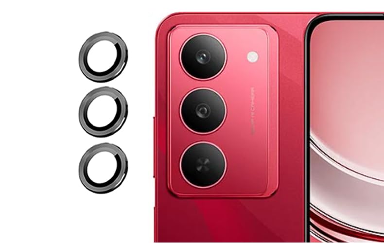 Image of imluckies Camera Ring Lens Protector (Aluminum with Tempered Glass) Compatible for Realme 14X - Black (Pack of 3 rings)