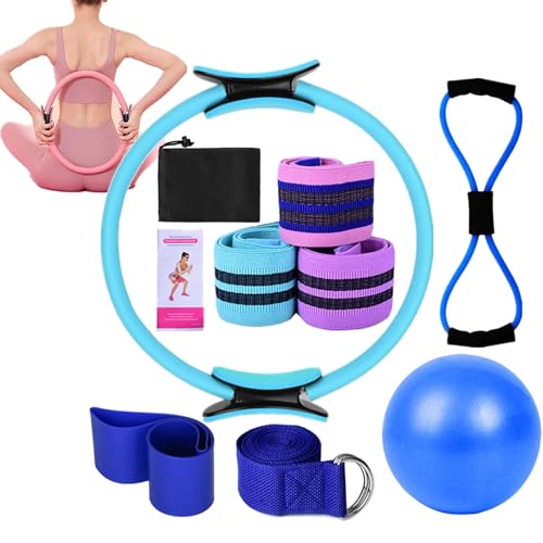 ZANWANXIN Better me Pilates Essentials Kit for Women, Better Me Pilates Kit, Yoga Sets for Women, Portable Fitness Equipment with Resistance Bands, Pilates Ring, Ball & Guide (Blue)