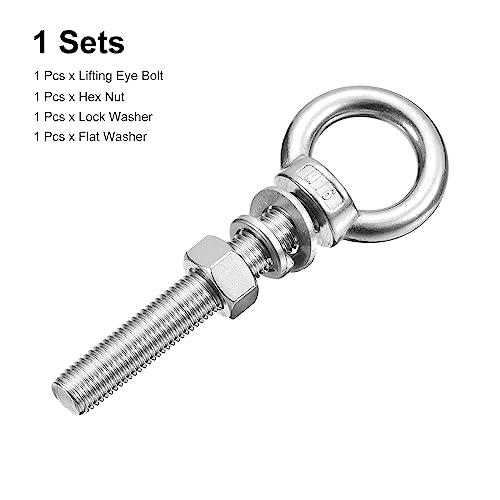Image of uxcell Lifting Eye Bolt, 1 Set M16x100mm Eye Bolt with Nut Washer 304 Stainless Steel Shoulder Lifting Ring Eye Bolt for Hanging Item