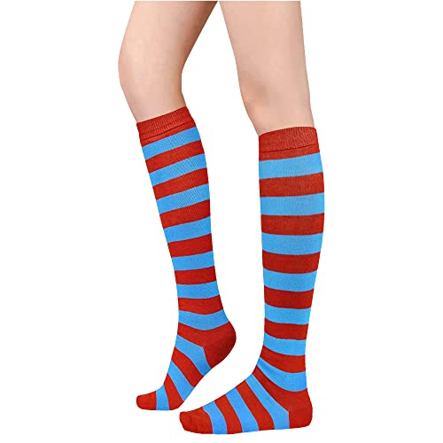 Image of DOOVID Casual Knee High Socks for Women Tube Socks Elasticity Athletic Socks Thin Stripe Knee High Stockings