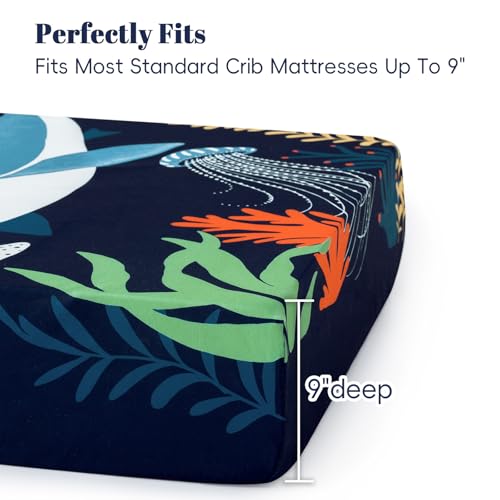 Image of PHF 4 Pack Soft Shark Crib Sheets Fitted, Comfy Breathable Baby Sheets for Boys Girls, 28x52 Inches Fits Standard Crib and Toddler Mattresses, Shark