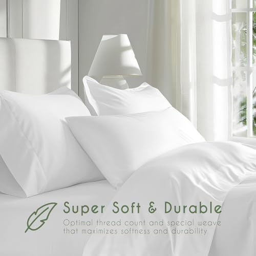 Bamboo Sheet Set, Rayon from Bamboo, Strong & Durable, Luxuriously Soft Bedding (White, Queen)