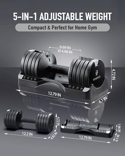 Image of BYZOOM FITNESS Pure Series Adjustable Dumbbell - 12.5 /25 /27.5 /50 /55 /75lb - ONE UNIT OR PAIR(check QTY before purchase) - 5-in-1 / 10-in-1 / 15-in-1 / 21-in-1 Flexible Hand Weights for Home Apartment Garage Gym, Strength Training & Fitness Workouts, White OR Black
