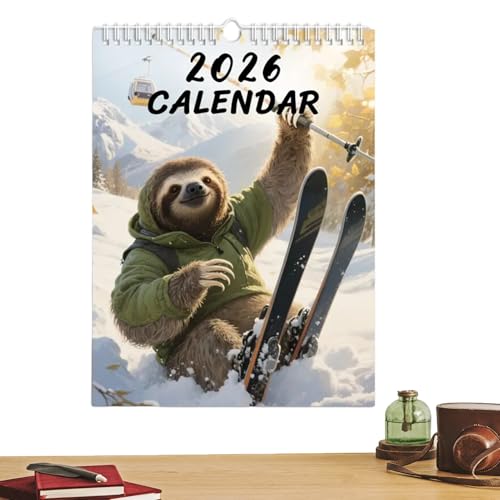 Calendario de pared para el año 2026 | Planificador de 12 meses para esquiar perezosos | Calendario estético de 21 cm x 28 cm | Para, lugar de trabajo, estudiante, apartamento, casa, dormitorio, sala
