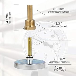 Lantelme Termometro riscaldamento manicotto a immersione 120 °C termometro a immersione per acqua fredda quadrante nero Termometro analogico riscaldamento bimetallico 4672