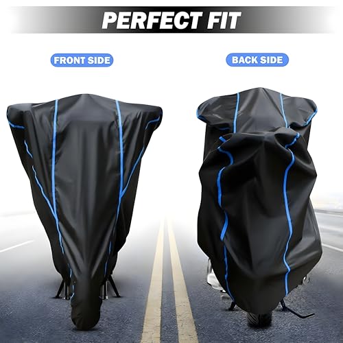 Image of Kerwa Waterproof Bike Cover Compatible with Yamaha MT-15 V2 | Dust Proof, UV-Resistant, All-Weather Protection Bike Body Cover, Windproof Elastic Bottom Blue