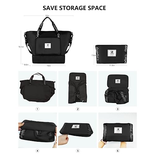 Foldable Dry/Wet Travel Duffle Bag, Shoe Compartment, Large Capacity, Luggage Sleeve, Gym Weekender Bag4