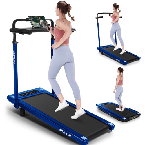 Image of ANCHEER Treadmill with 12% /15% Incline, Folding Walking Pad with Handle Bar, 320-450lb Capacity Under Desk Foldable 3.5HP Treadmills for Home /Office /Gym,Installation-Free