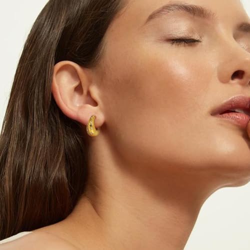 Free bird Chunky Gold Hoop Earrings 14K Gold Plated Small Chunky Hoop Trendy Sun Earrings Hypoallergenic Lightweight Earrings Chunky Gold Jewelry for Daily Wear2
