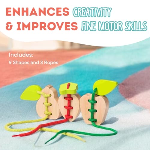 Image of CUBIKA Wooden Lacing Fruit Set - Montessori Threading Toy for Toddlers Ages 3+ - Made from Natural Wood with Water-Based Paints - Travel-Friendly Educational Gift for Boys & Girls