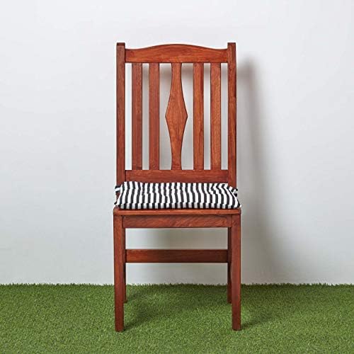 HOMESCAPES Black and White Seat Pads for Dining Chair, Set of 4 100% Cotton Chair Pads with Straps, 40x40 cm