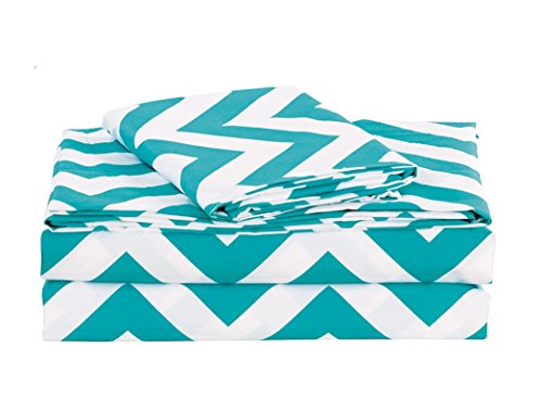 Chezmoi Collection 4-Piece Chevron Zig Zag Patterns Sheet Set (Full, Teal)