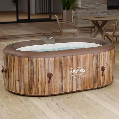 Arebos Nadmuchiwane Spa | Nadmuchiwane | Wnętrze i na zewnątrz | 190x120 cm Owal | 2 osoby | 90 dysz masujących | z ogrzewaniem | 550 litrów | Okładka w zestawie | Masaż Bubble Spa i Wellness