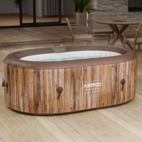 Arebos Whirlpool | Aufblasbar | In- & Outdoor | 190x120 cm oval | 2 Personen | 90 Massagedüsen | mit Heizung | 550 Liter | Inkl. Abdeckung | Bubble Spa & Wellness Massage