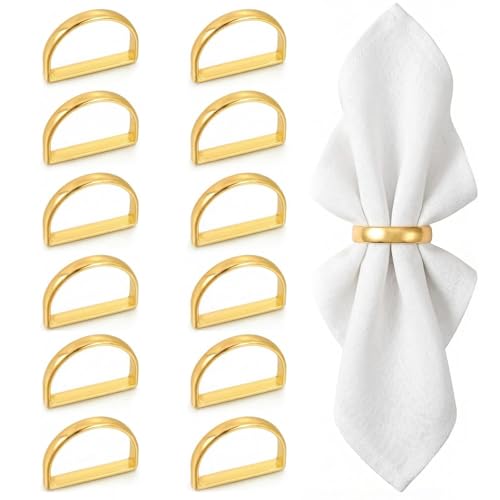 Gold Napkin Rings Set of 12 - Metal Semicircle Napkin Rings For Table Setting Decorations Weddings Candlelight Dinner Birthday Anniversary Valentine Thanksgiving Holiday Dinner Party