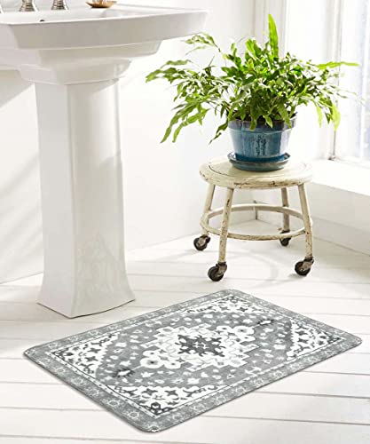 Uphome Boho Vintage Bathroom Rugs Gray Non-Slip Soft Bath Mat Machine Washable Oriental Small Bath Rug Traditional Tribal Floral Bath Mats For Sink Shower Doorway Tub thumb #6