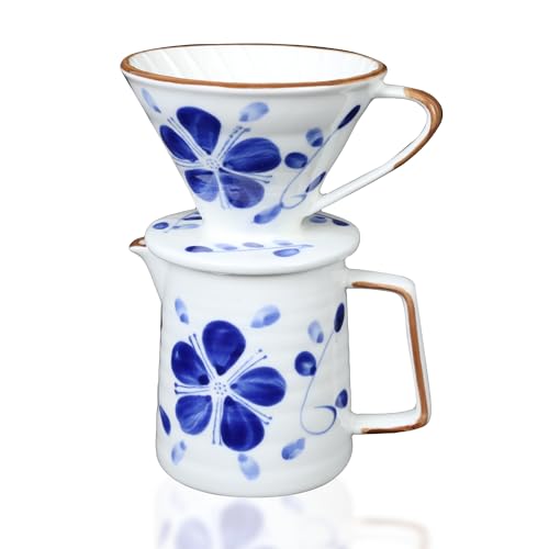 PUNNIO Ceramic Pour Over Coffee Dripper Set, Porcelain Pourover Coffee Dripper for 1&ndash;4 Cups(Blue...