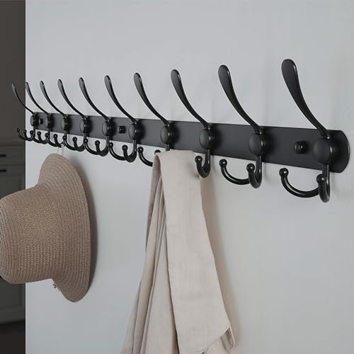 image for Dseap Coat Rack Wall Mount - 38” Long 10-Tri-Hooks Heavy Duty Coat H