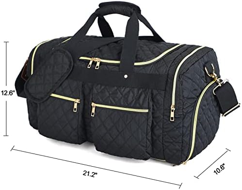 Weekender Overnight Duffel Bag Shoe Pocket for Women Men Weekend Travel Tote Carry On Bag (Black-B) 6 Weekender Overnight Duffel Bag Shoe Pocket for Women Men Weekend Travel Tote Carry On Bag (Black-B)