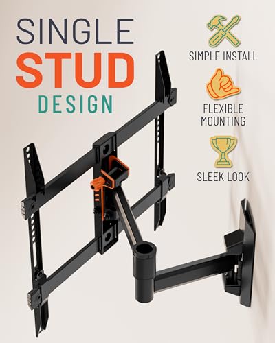 ECHOGEAR Full Motion TV Wall Mount for TVs Up to 58" - Smooth Extention, Swivel, Tilt - Wall Template for Easy Install On 1 Stud - After Install Level & Hide Cables with Built-in Cable Management