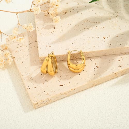 Gold Hoop Earrings for Women 18K Gold Plated Stainless Steel Trendy Teardrop Earrings Hypoallergenic Pull Through Hoops Elegant Gift Jewelry4