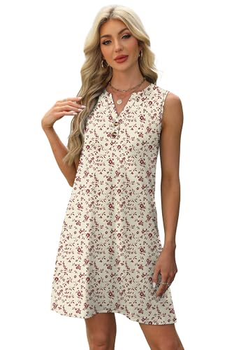 Image of XIEERDUO Summer Dresses for Women 2026 Beach Vacation Clothes V Neck Button Sundresses with Pockets