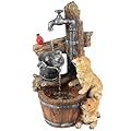 LuxenHome Water Fountain Outdoor, 3 Tiered Puppies and Water Pump Resin Outdoor Fountains and Waterfalls, Water Fountains with LED Light, 30 inch Brown/Yellow, Farmhouse Garden Water fountains outdoor