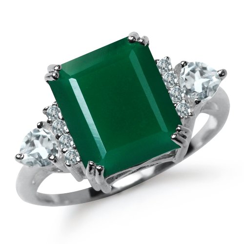 Silvershake 5.03ct. Natural Emerald Green Agate and White Topaz 925 Sterling Silver Cocktail Ring Size 7