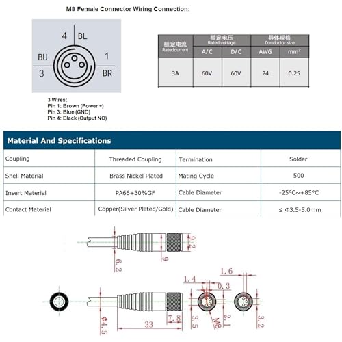 Evite interferencias con el cable de sensor M8 hembra HangTon de 3 pines blindado en PVC 5