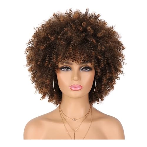 YUHANXINHESHE 70s Afro Wig dla kobiet, naturalny wygląd syntetyczny kręcone włosy z grzywką do codziennego użytku zwiększa objętość włosów (4PT30)