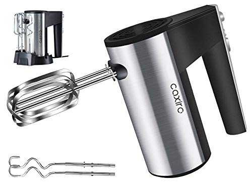 CAXIRO Compact Hand Mixer Electric with 4 Stainless Steel Accessories for Whipping + Mixing Cookies, Brownies, Cakes, Dough, Batters, Meringues & More, 5 speed 150W