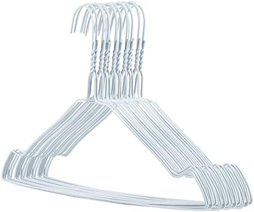 HANGERWORLD Strong White Metal Wire Hangers - 20 Pack, Non-Slip Shoulder Notched Clothes Hangers with Trouser Bar