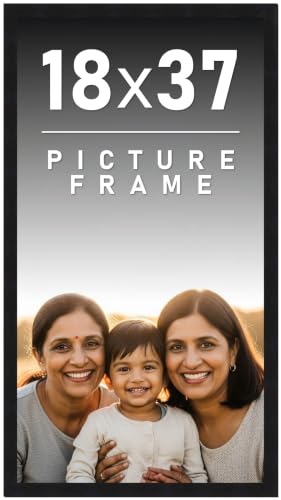 18x37 Frame Black Picture Frame - Complete Modern Photo Frame Includes UV Acrylic Shatter Guard Front, Acid Free Foam Backing Board, Hanging Hardware Wood Wall Frames for Family Photos - no Mat