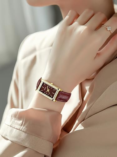 Montre Femme Luxe Dorée - Boîtier 27mm - Bracelet Cuir Noir - Quartz - Étanche 30m - Neuve Avec Boîte