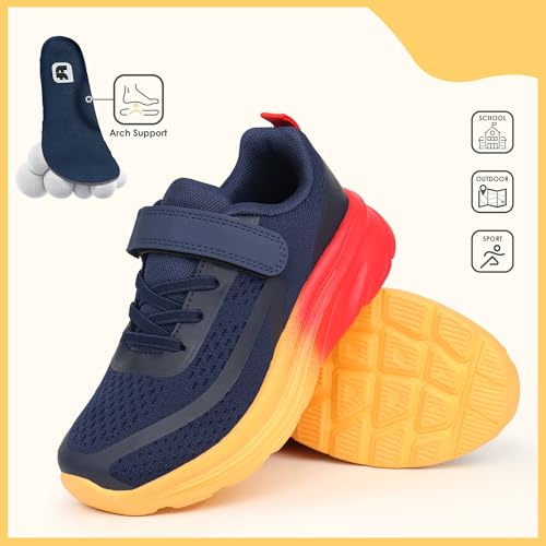 Tobfis Boys Girls Kids Arch Support Tennis Athletic Running Shoes Breathable Lightweight Strap Casual School Walking Sneakers(Toddler/Little Kid/Big Kid)4