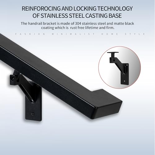6 FTHandrails Kit for Indoor Stairs & Outdoor Stairs，Modern Aluminum Handrail Set,2" X1" Grab bar with ADA 90° wall Return end，Adjustable 304 Stainless Steel Brackets ADA (Matte Black, 6 FT) by MHDDIYER - Image 3