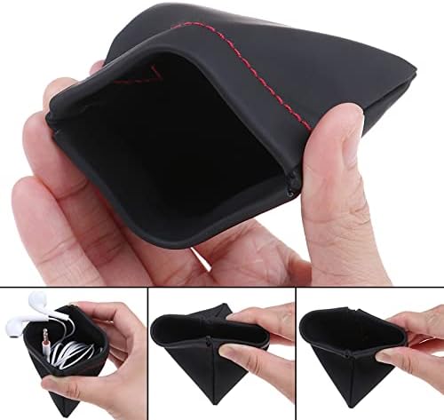 Earphone Pouch PU Leather Headphone Storage Bag, Portable Bag with Snap Spring Closure for Earphones, Coins, Keys, USB Flash Drives, Earrings, Jewellery (2)