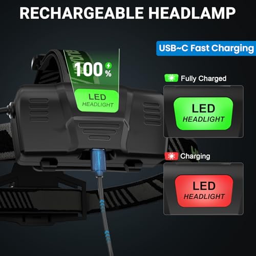 Image of Rechargeable Headlamp 3 Pack, 99,000 Lumens Super Bright Head Lamp with 3 Modes, 90 Adjustable LED Head Light for Forehead, IPX6 Waterproof Headlamps for Adults,Camping,Hiking