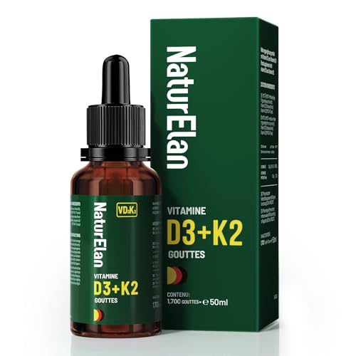 Vitamine D3 et K2-50ml, 2000 UI/j Par Dose (2 gouttes), Approvisionnement annuel, vegetarisch, sans Stéarate de Magnésium, Laborgeprüft