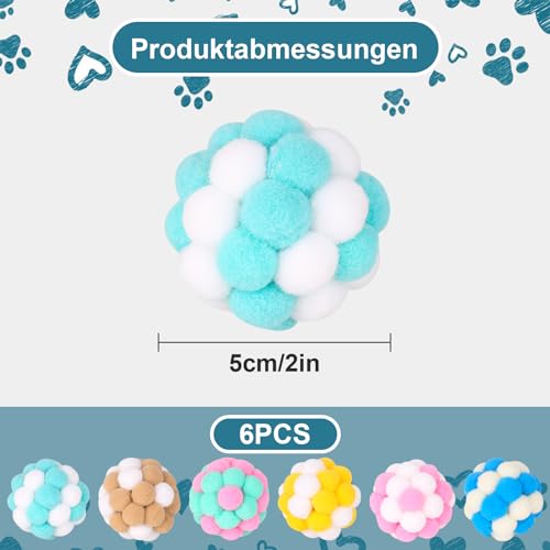 Yasdyri Katzenspielzeug Bälle mit Glöckchen 6 Stück Interaktives Katzenspielzeug Ball Soft Katzenbälle Filzbälle Katze für Innen Spielen Kauen Kratzen