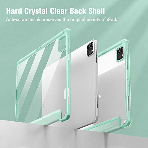 Image of Fintie Case for iPad Pro 11 Inch 3rd Generation 2021 - [Supports 2nd Gen Pencil Charging ] Slim Transparent Clear Hard Back Cover with Soft TPU Edge, Pencil Holder, Auto Wake /Sleep, Green
